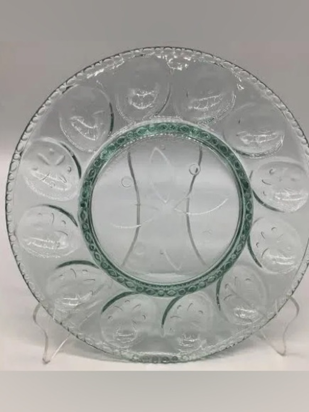 Vintage Longaberger Green Glass Deviled Egg Plate 11” Serving Platter